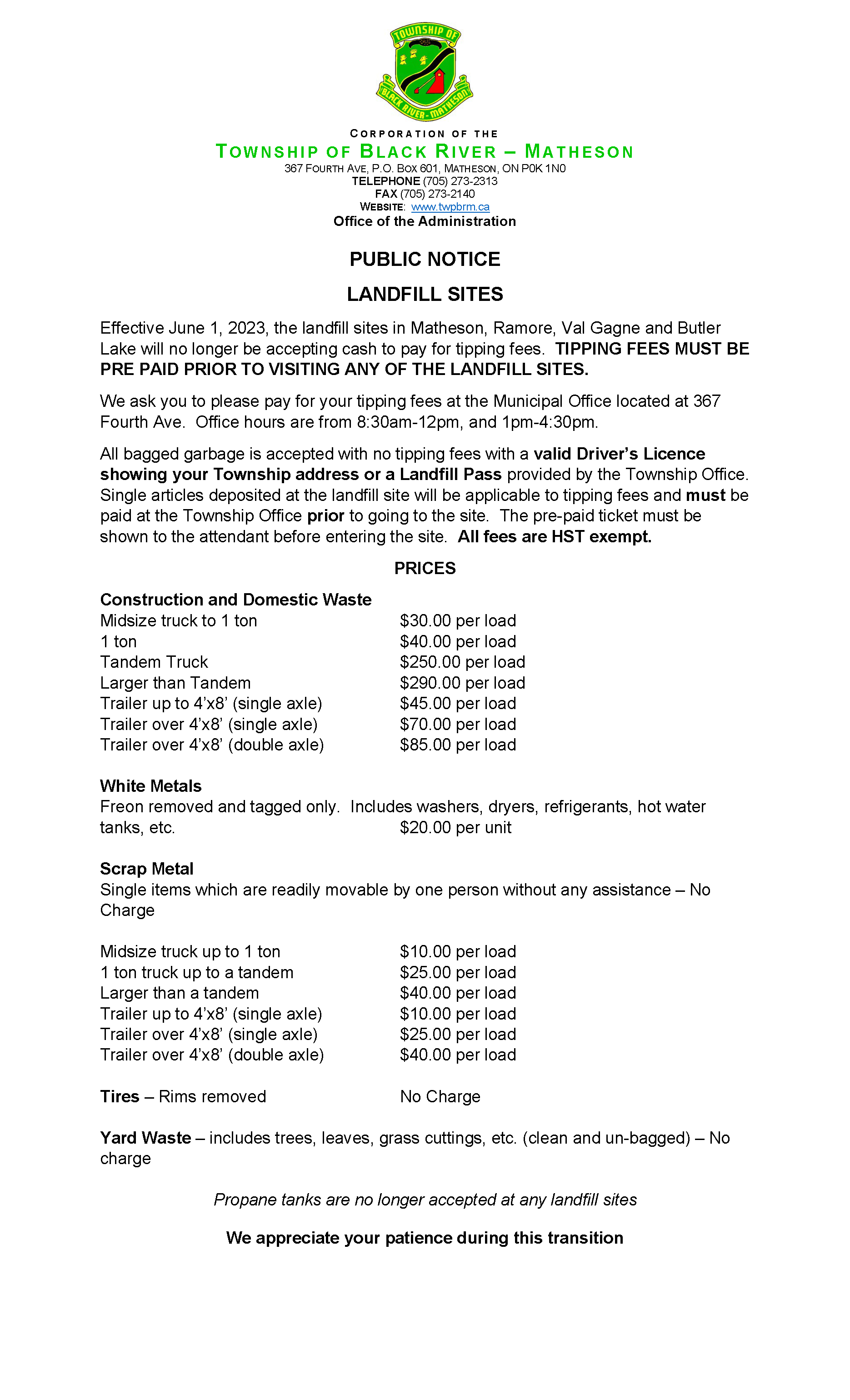 Public Notice Landfill Sites