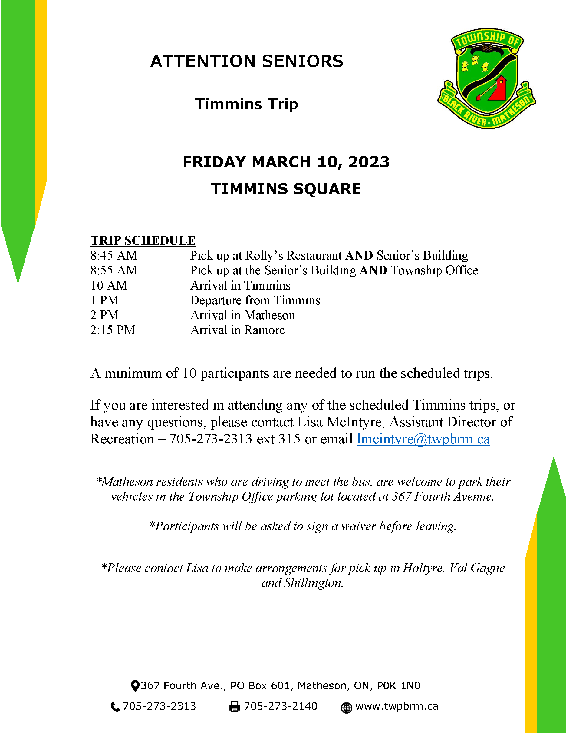 Timmins Trip Ad March 10 Timmins Square