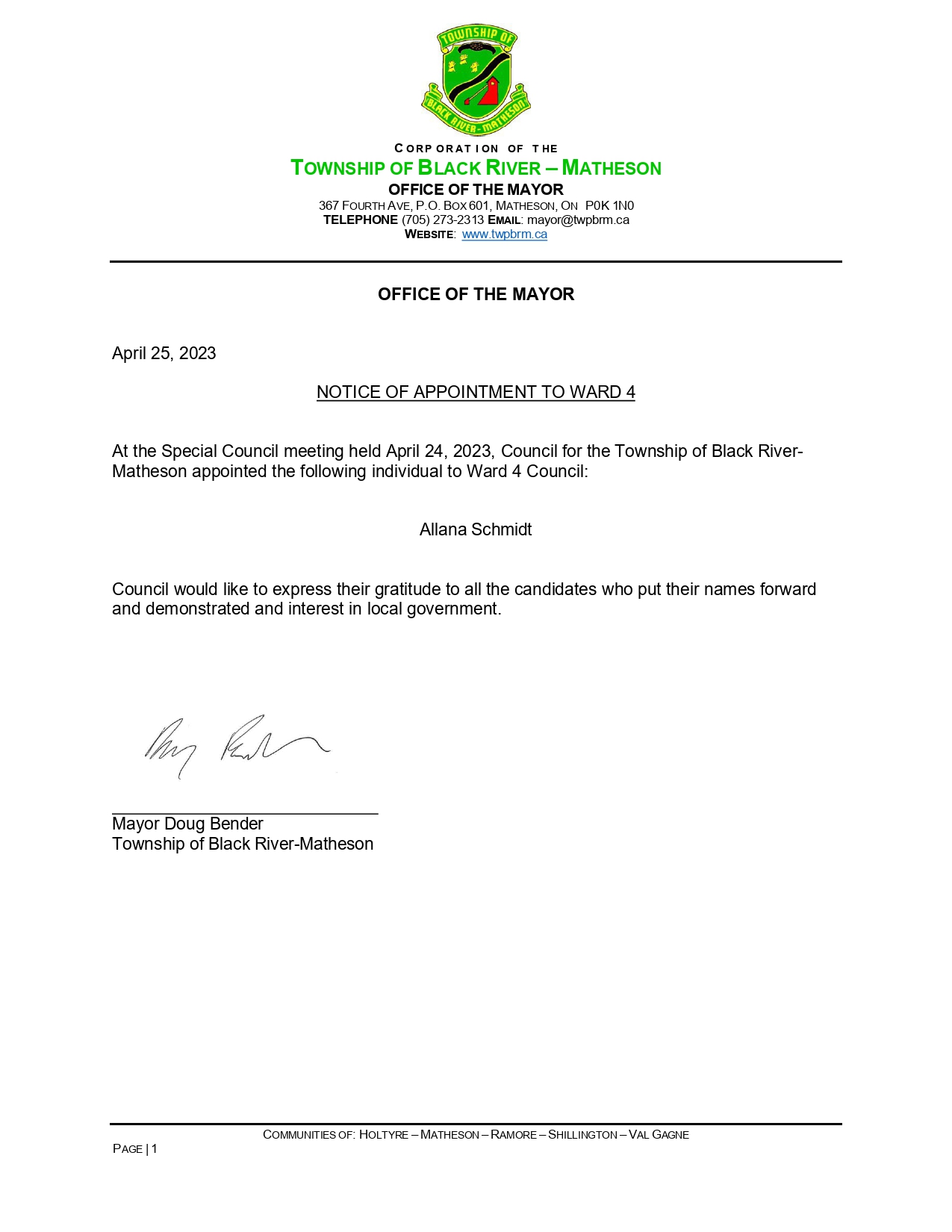Allana Schmidt Appointment