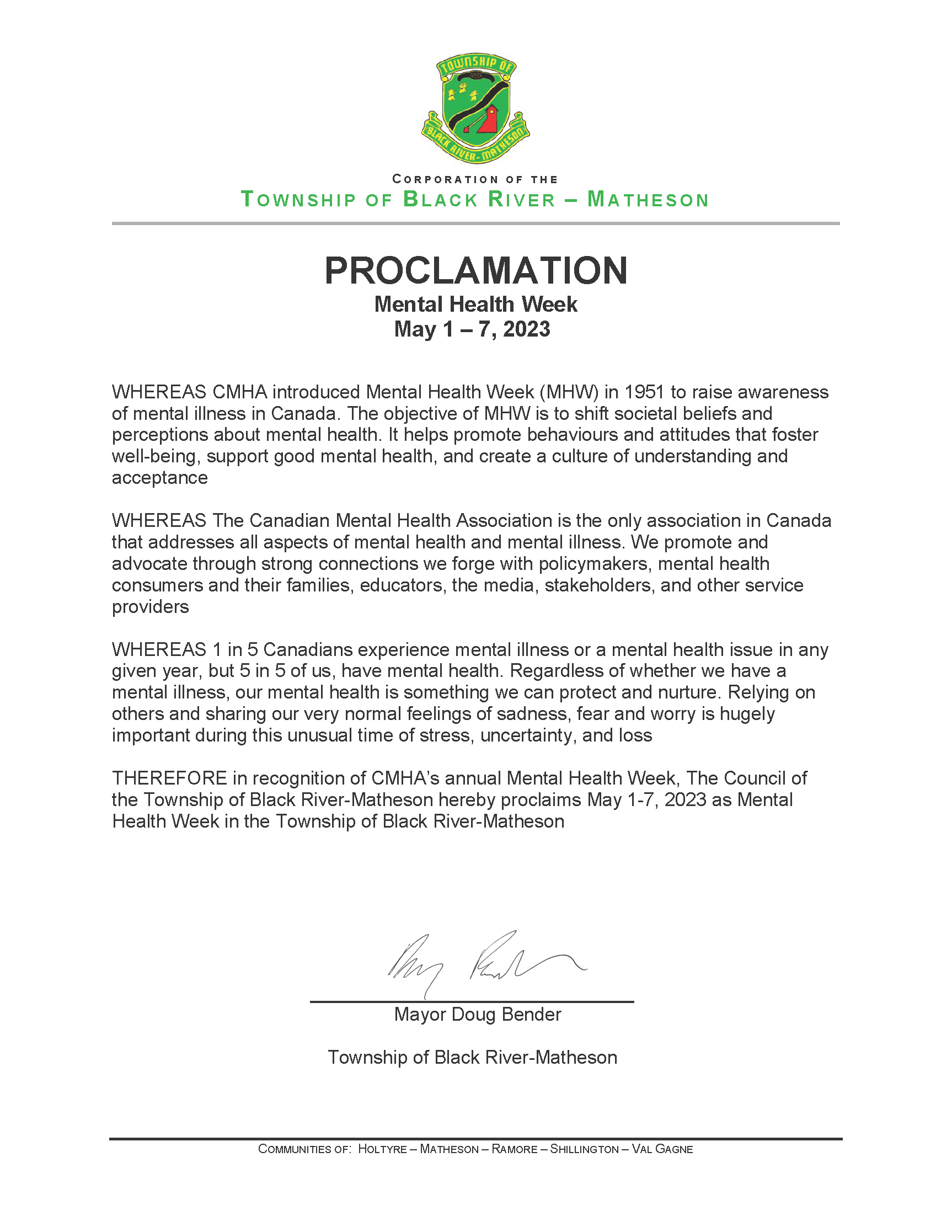 5.A) Township of BRM Mental Health Week Proclamation