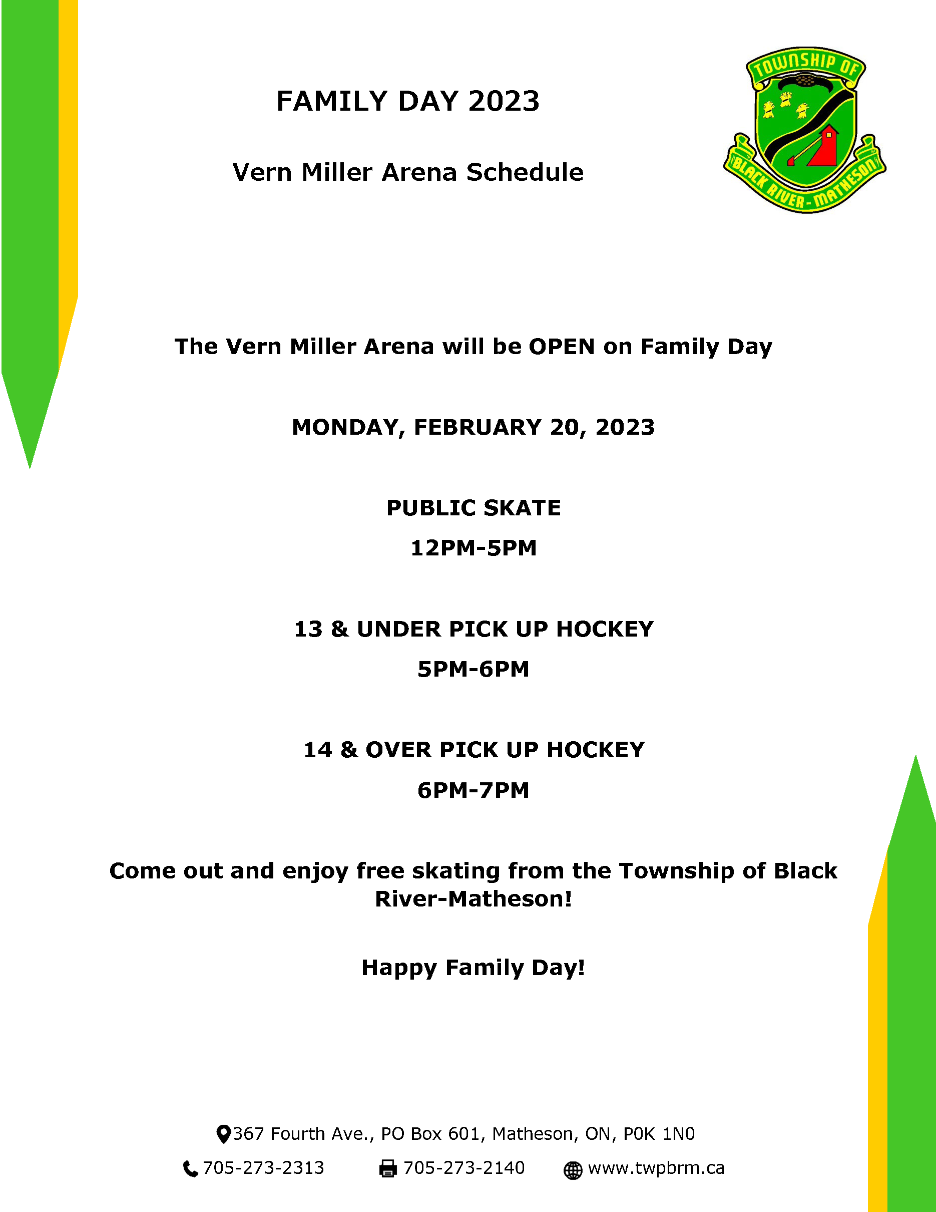 Family Day Arena Schedule 2023