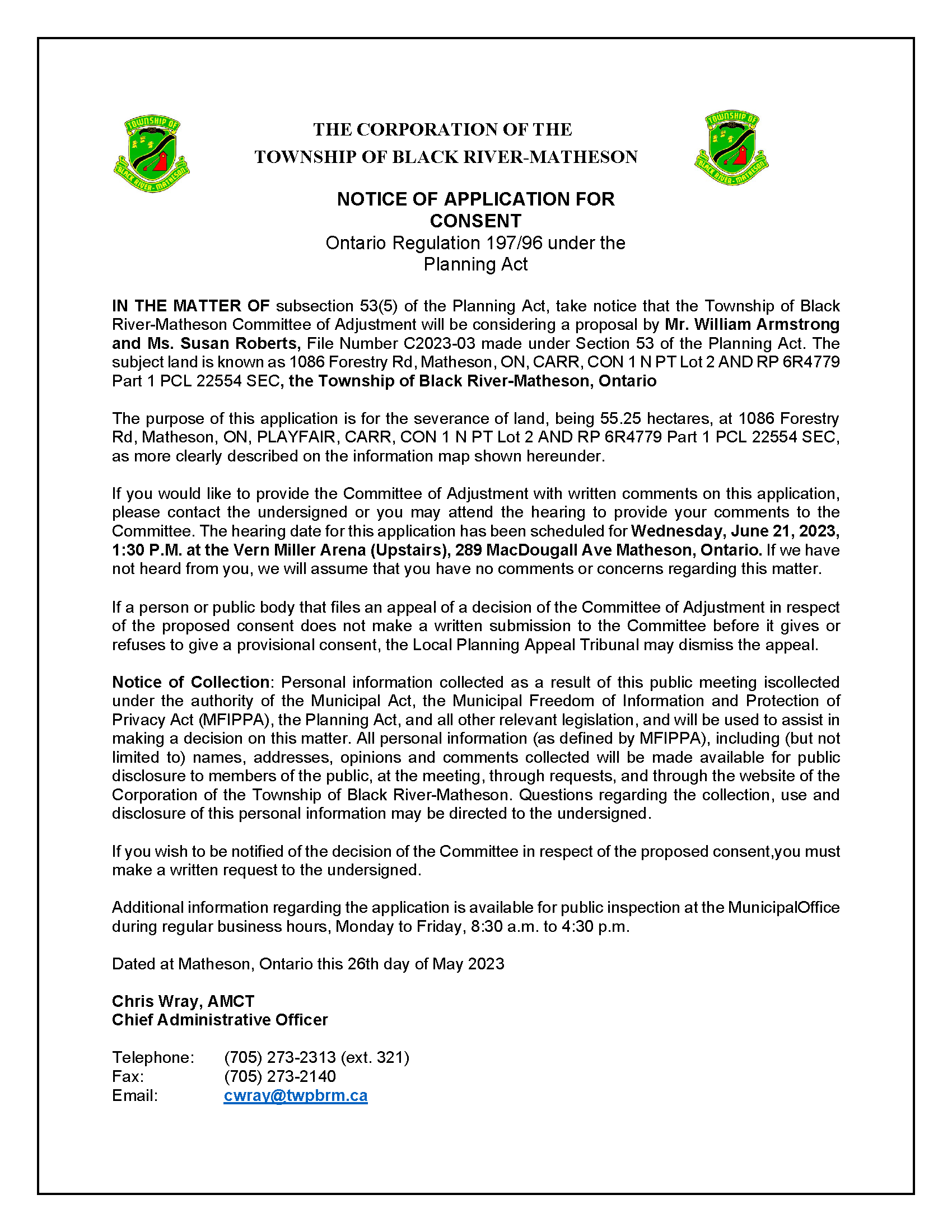 Armstrong and Robberts Public Notice May 26 2023 Page 1