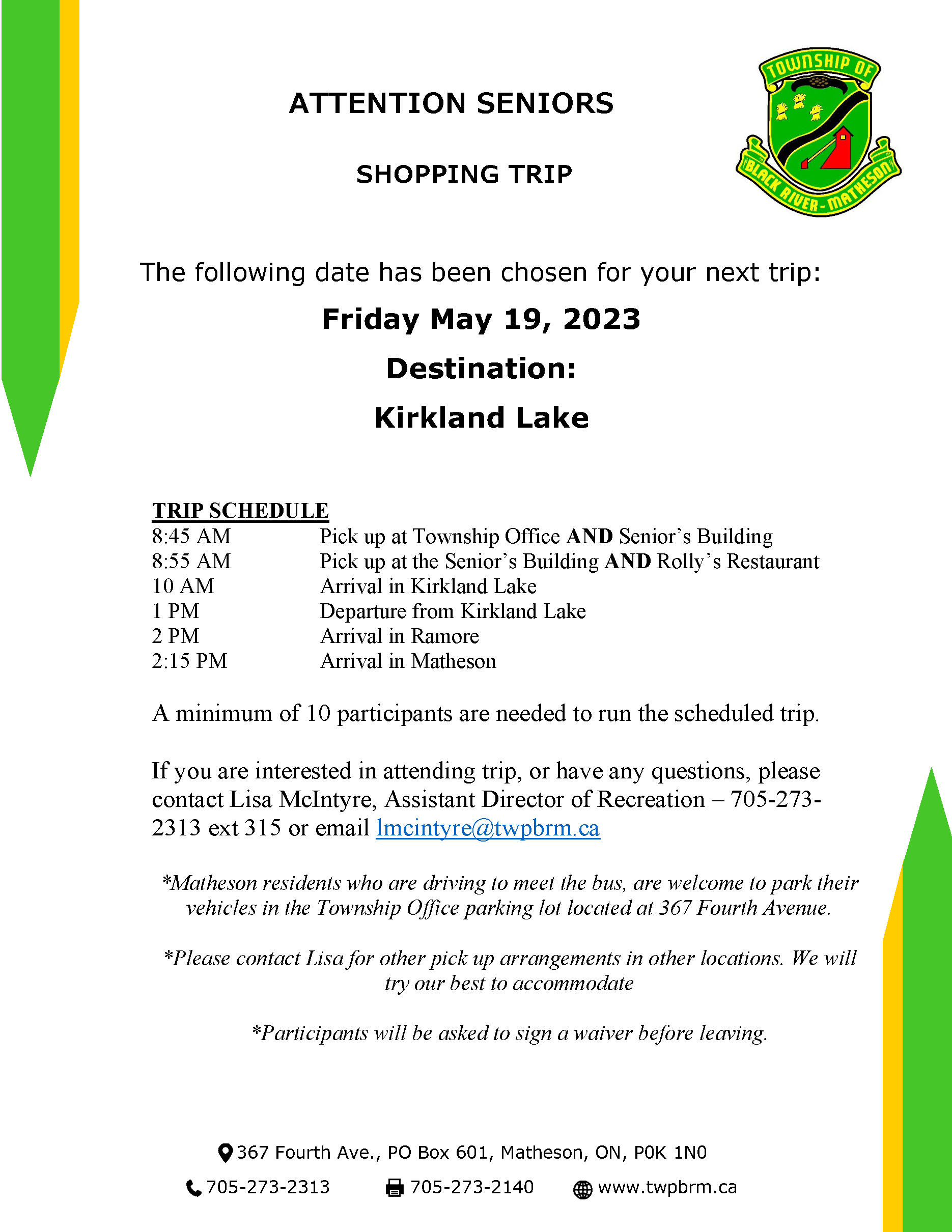 Seniors Trip Kirkland May 19