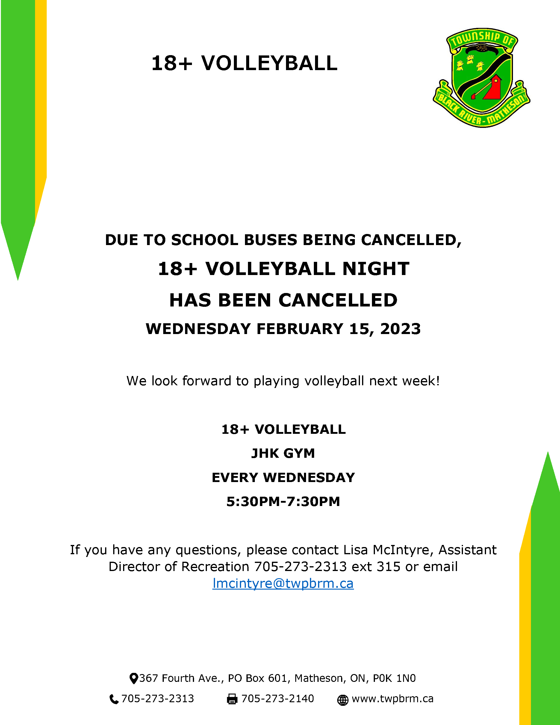 Volleyball Cancelled February 15 2023