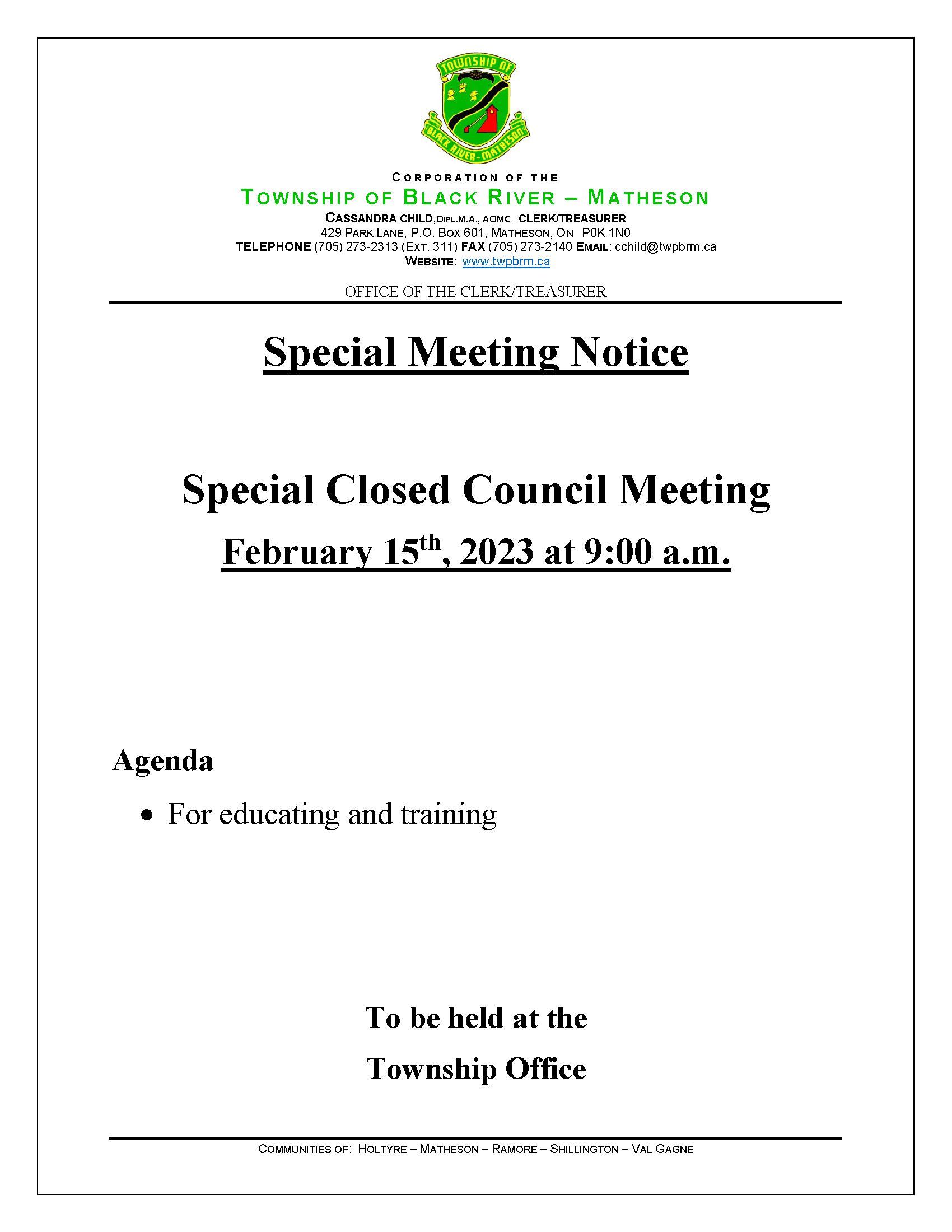 Poster for Special Council Feb 15 2023