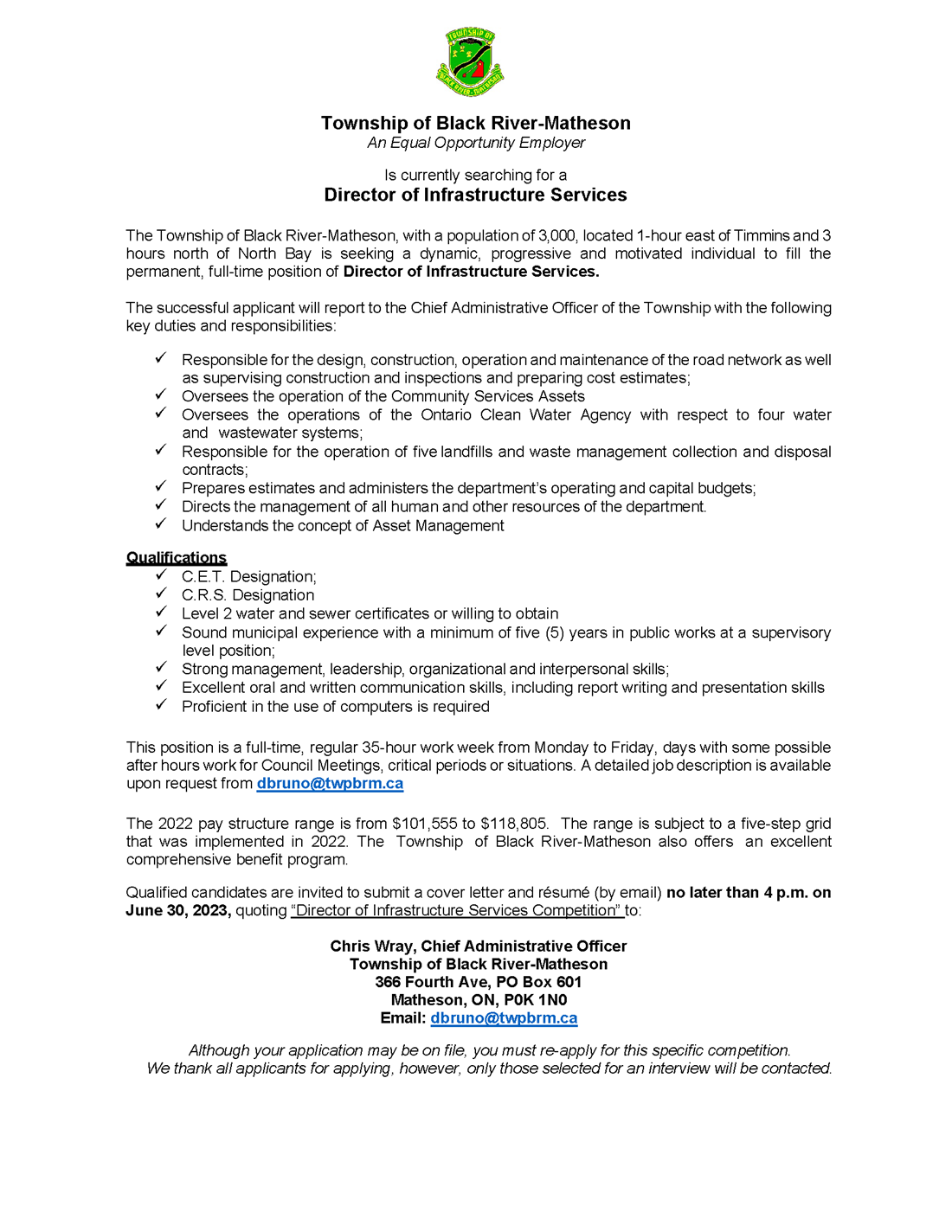 Director of Infrastructure Services - May 2023
