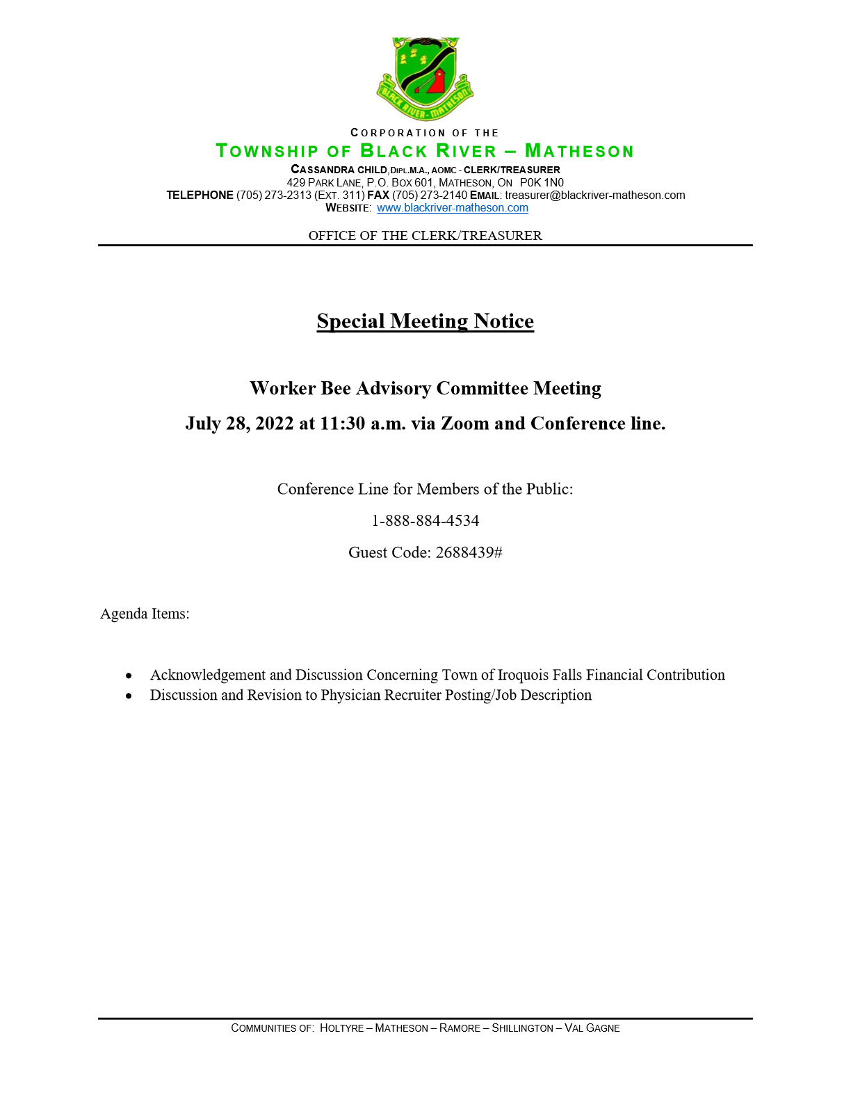 Poster For Special Meeting July 28